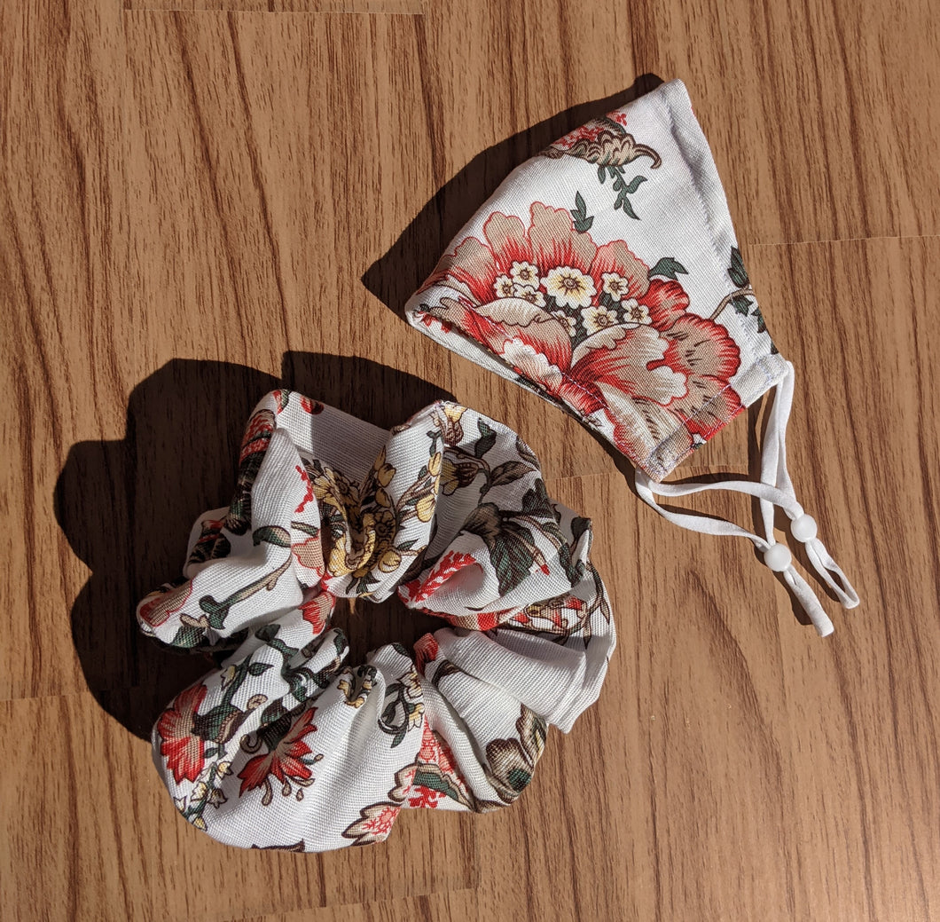 Autumn Floral Bold Scrunchie with Matching Mask